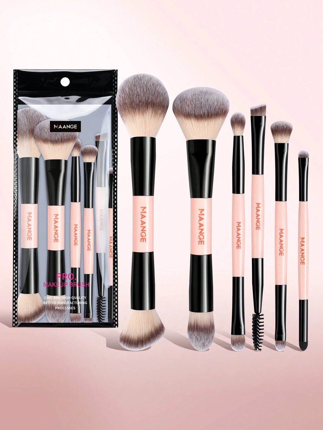 Maange 6Pcs Makeup Brush Pink and Black