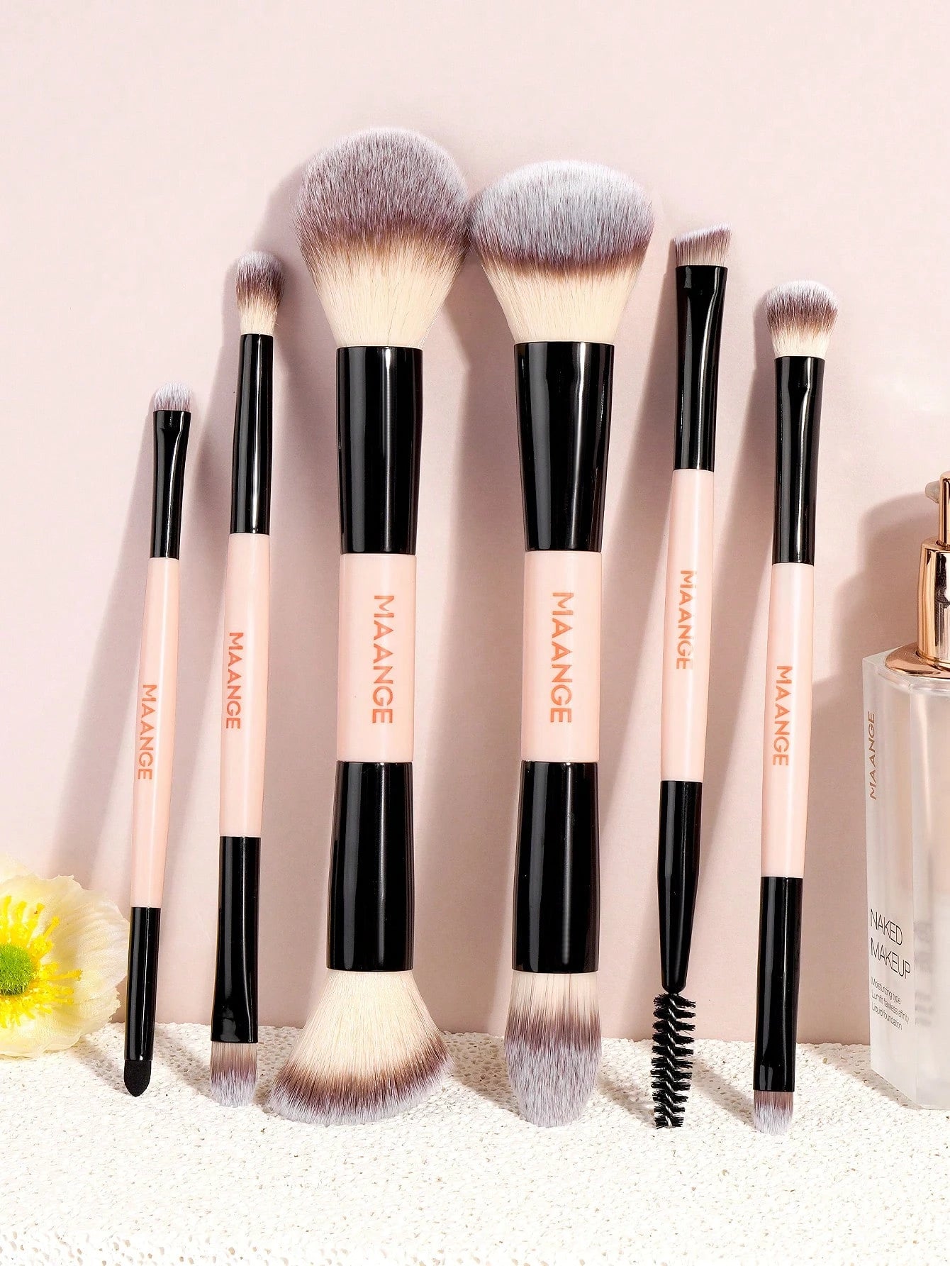 Maange 6Pcs Makeup Brush Pink and Black