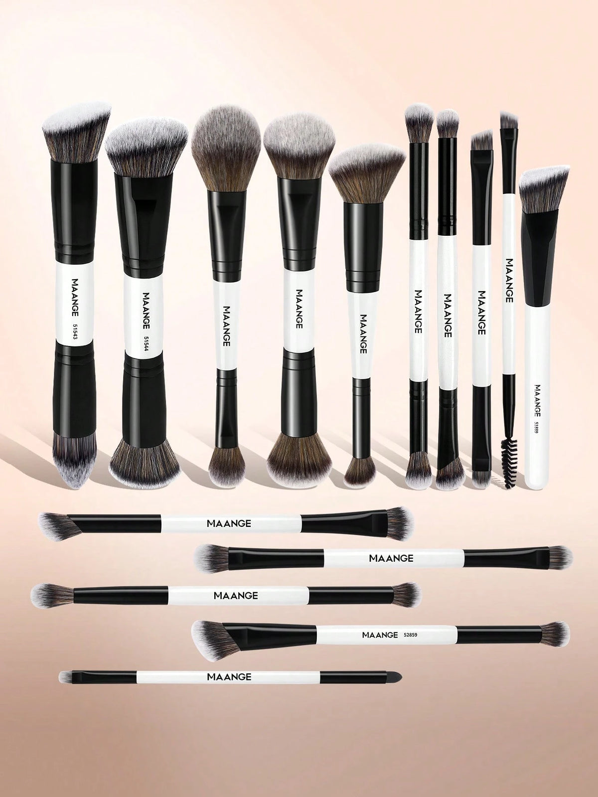 Maange 15Pcs Pro Makeup Brush Black and White