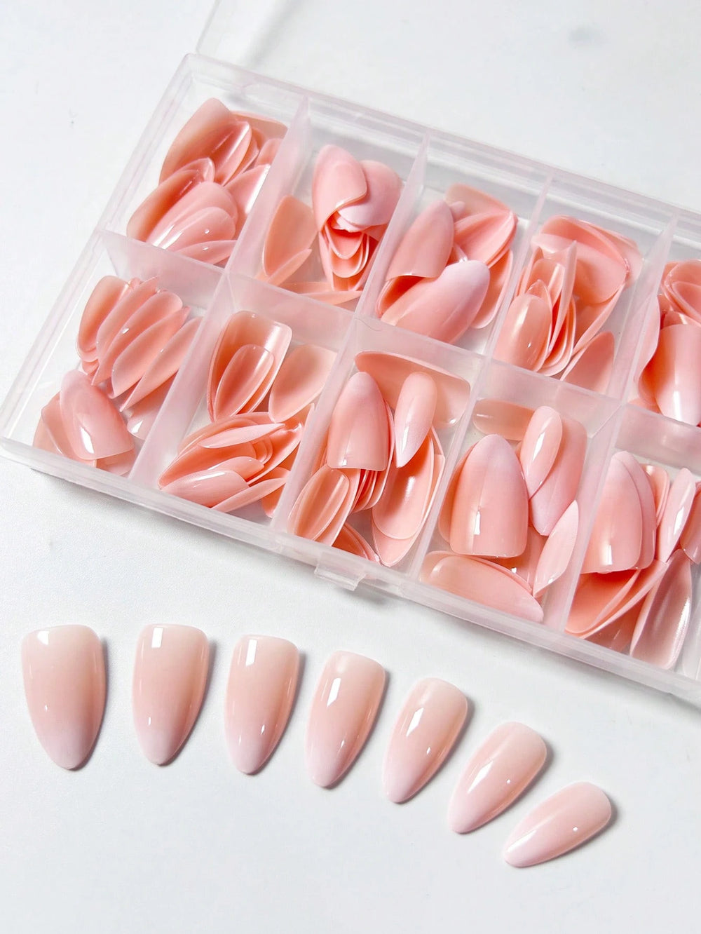 Shein120pcs Box Medium Long Almond Nude Ombre Classic False Nail Stickers