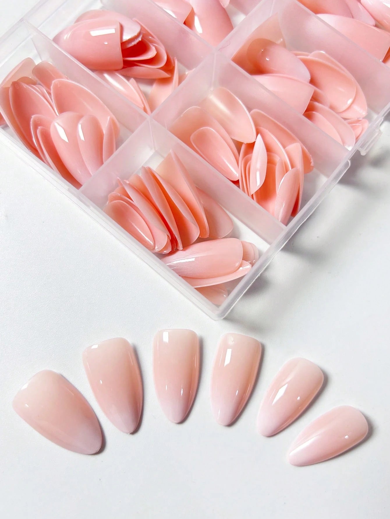 Shein120pcs Box Medium Long Almond Nude Ombre Classic False Nail Stickers