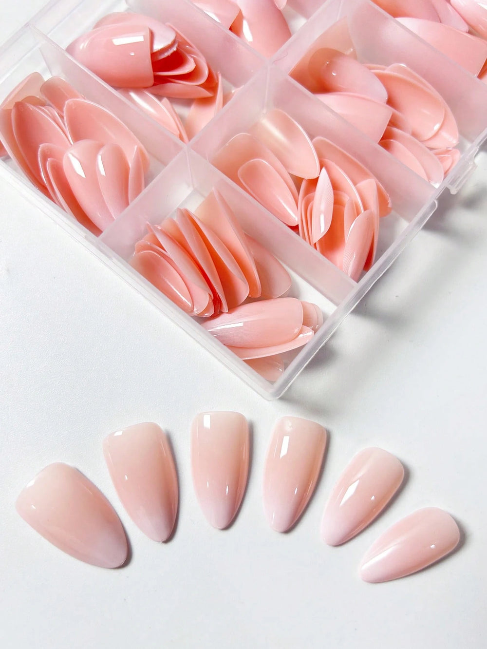 Shein120pcs Box Medium Long Almond Nude Ombre Classic False Nail Stickers