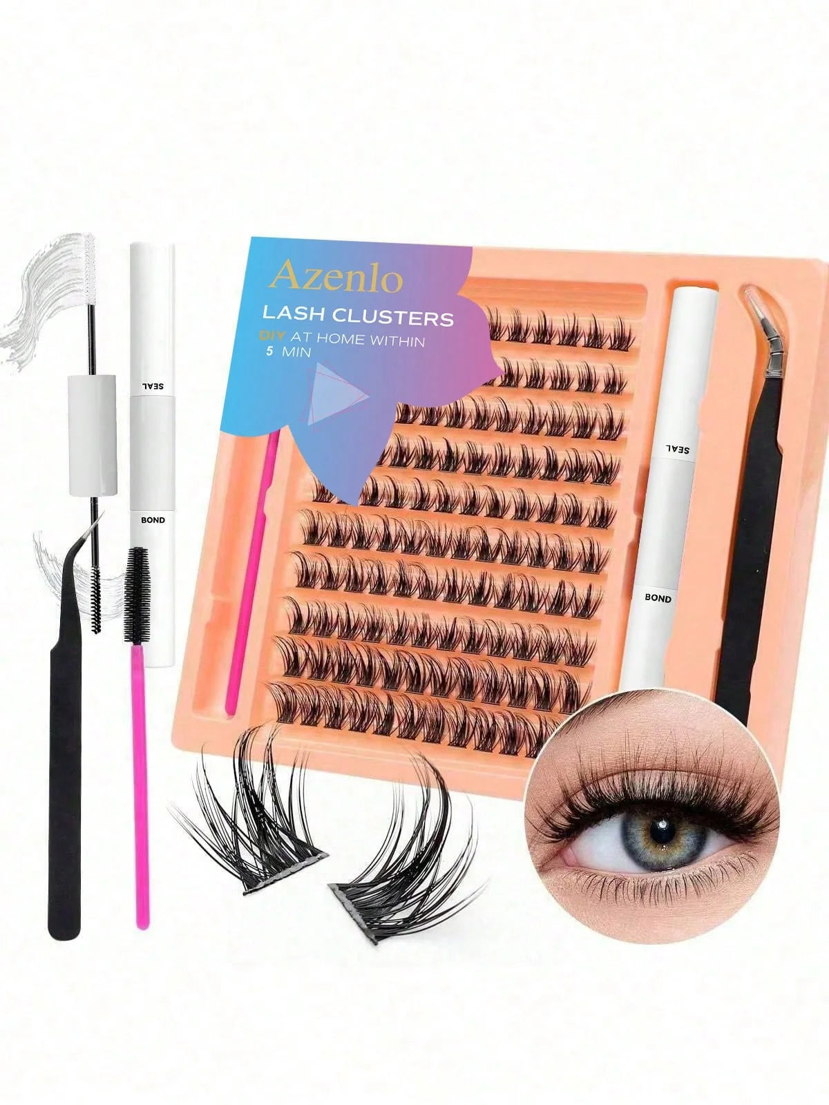 Azenlo DIY Lash Clusters Kit with Bond & Seal and Tweezers