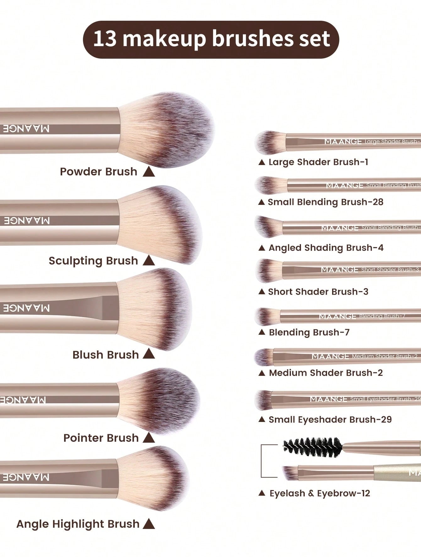 Maange 13Pcs Makeup Brush Rose Gold