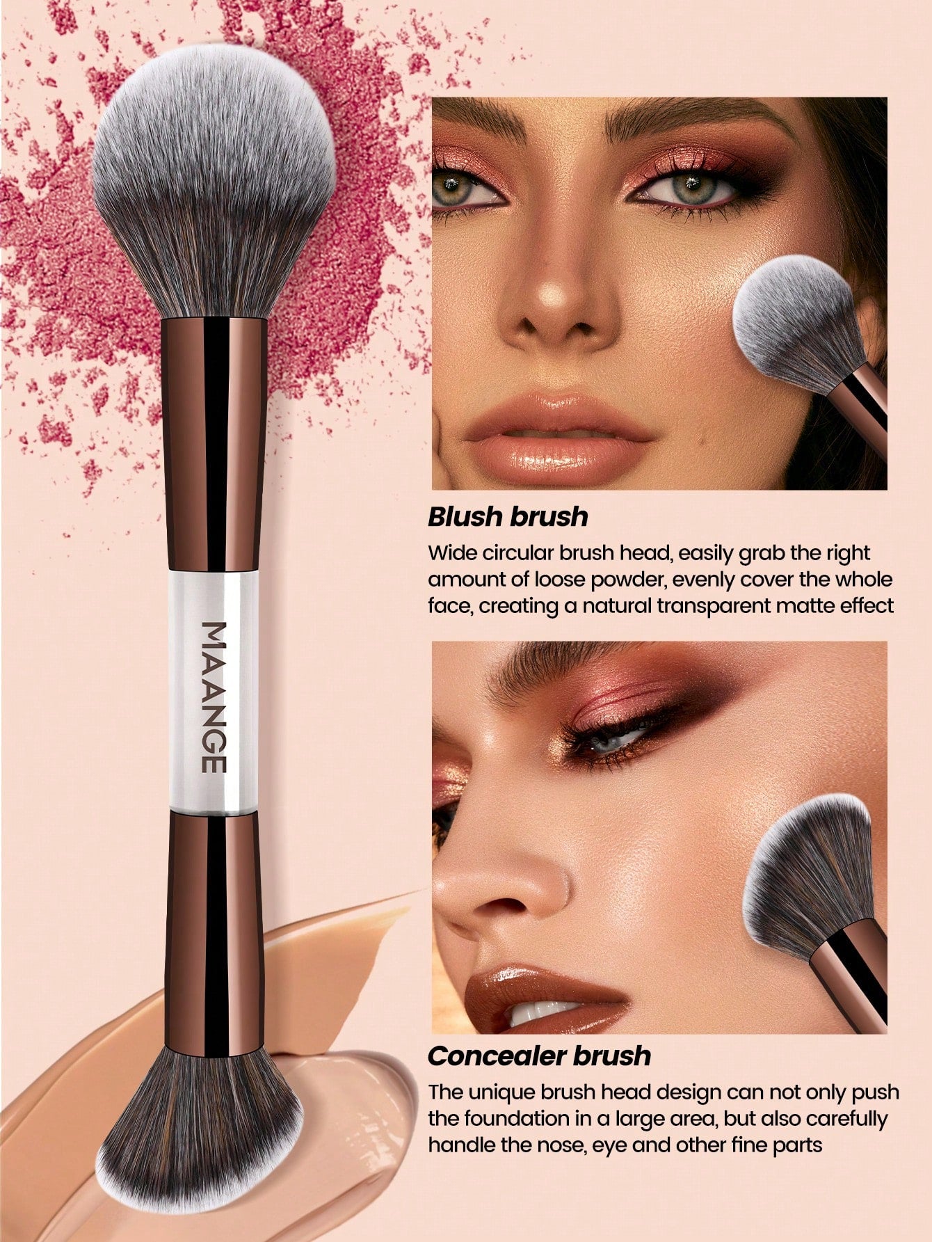 Maange 7Pcs Makeup Brush Metalic Brown With Bag