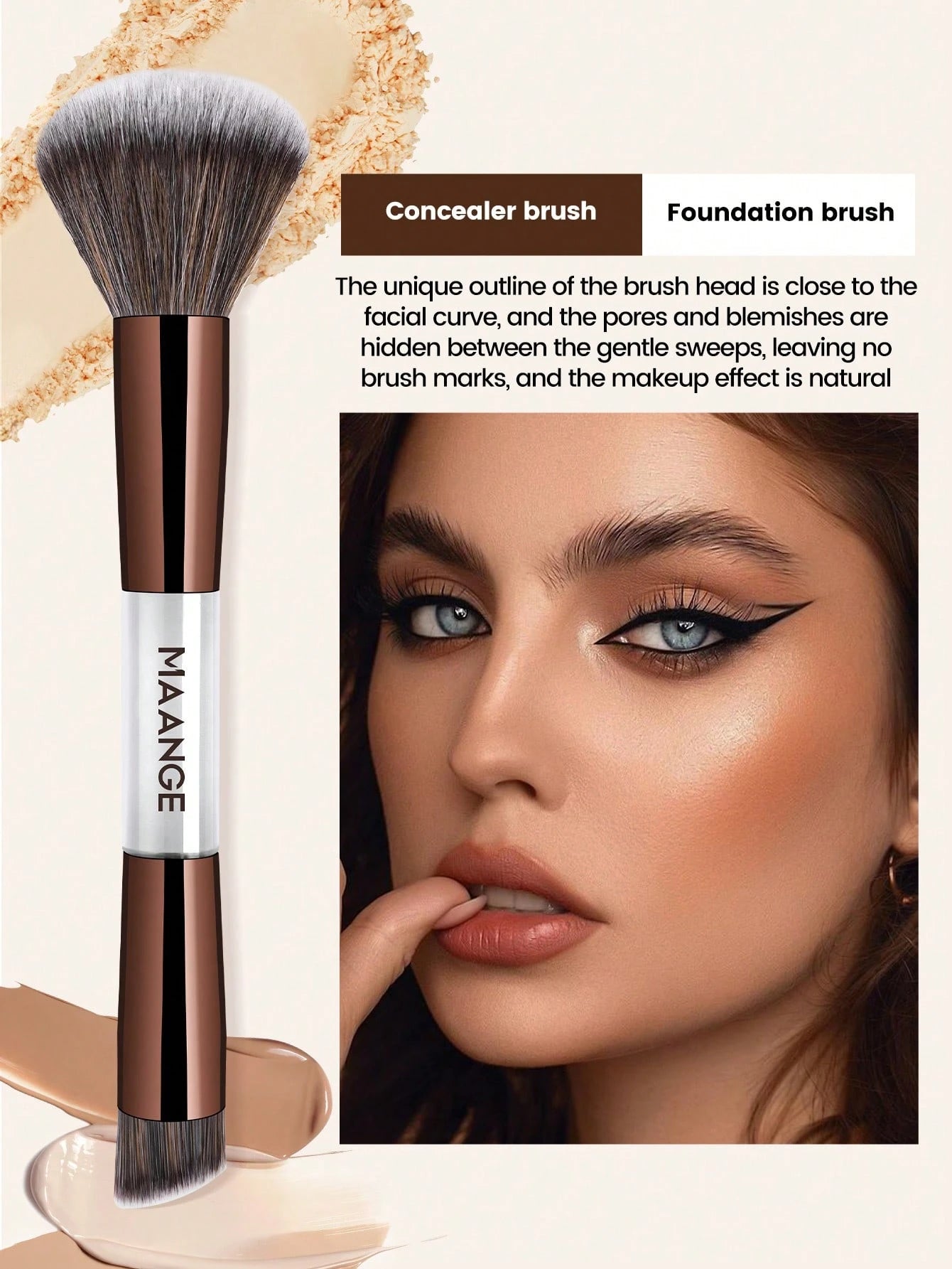 Maange 7Pcs Makeup Brush Metalic Brown With Bag