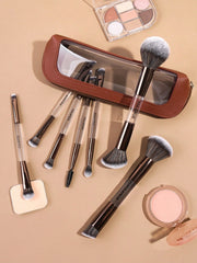 Maange 7Pcs Makeup Brush Metalic Brown With Bag