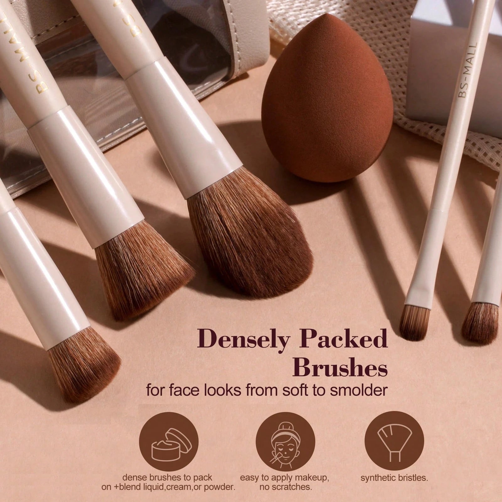 BS-MALL 14Pcs makeup brush set with Bag- Begie
