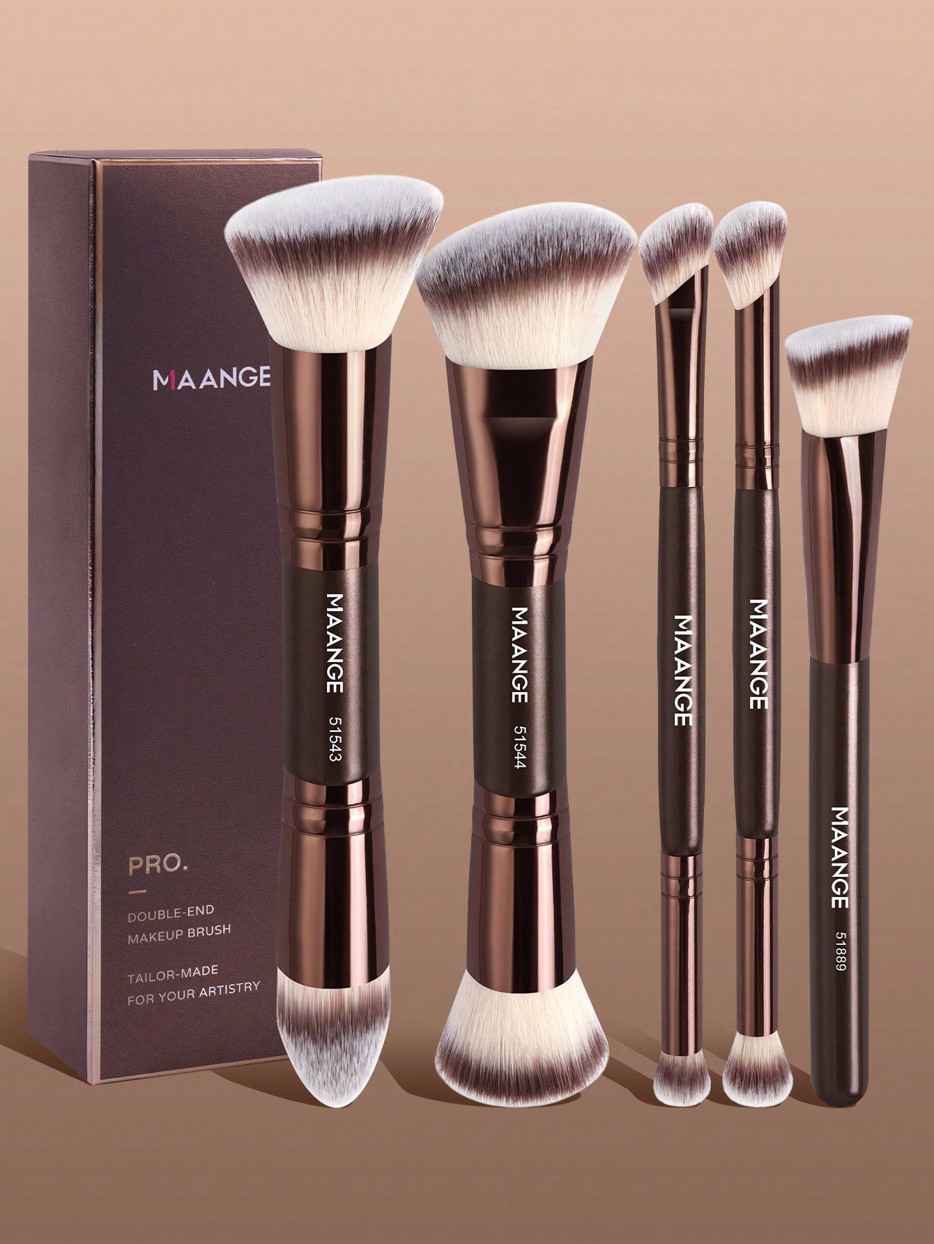 Maange 5Pcs Pro Double End Makeup Brush Brown
