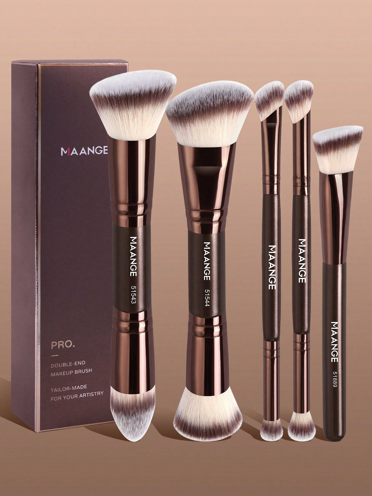 Maange 5Pcs Pro Double End Makeup Brush Brown