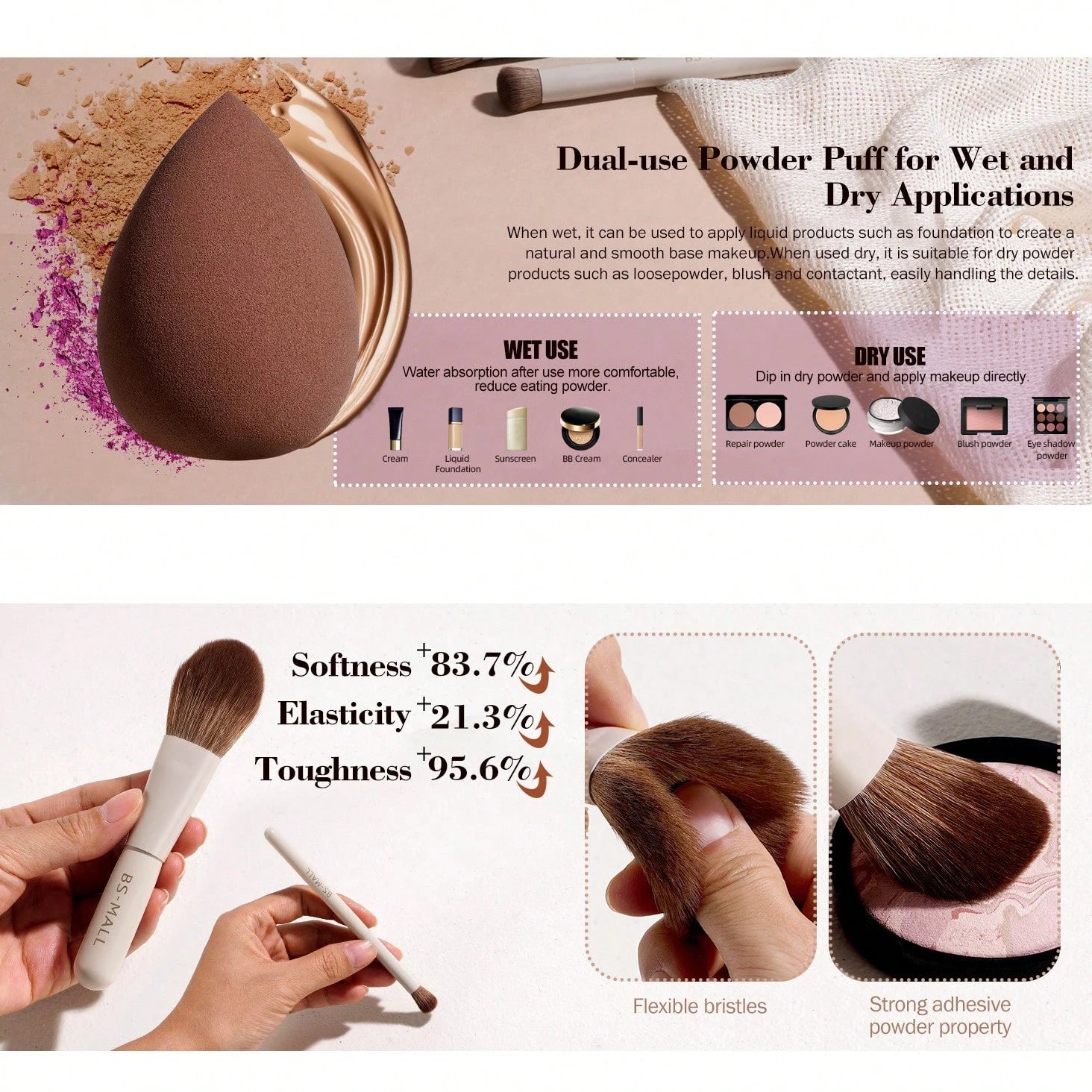 BS-MALL 14Pcs makeup brush set with Bag- Begie