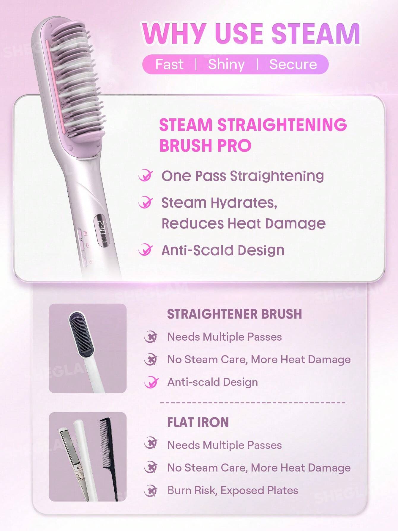 Sheglam Hydra Shot Steam Straightening Brush Pro