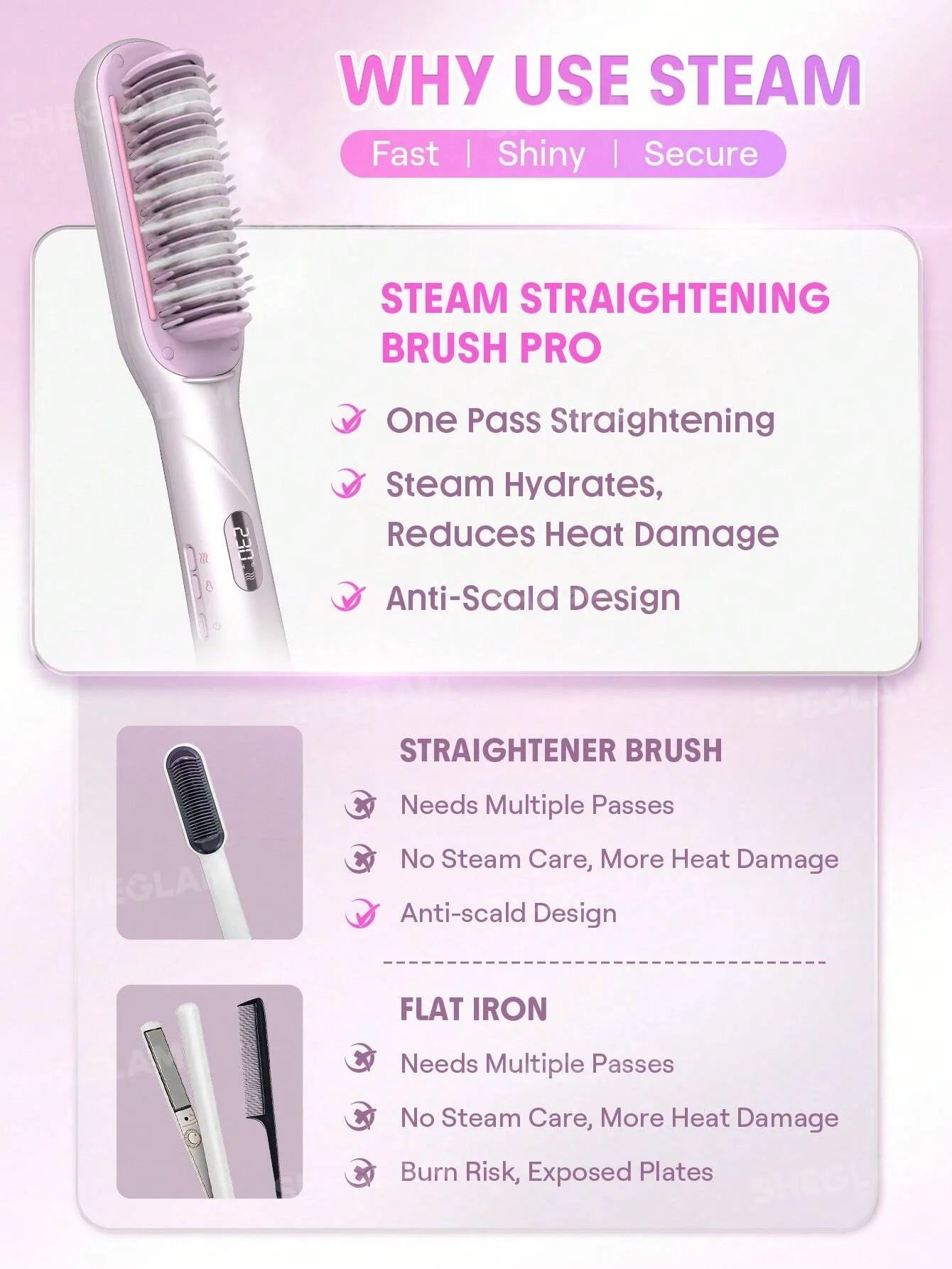 Sheglam Hair Hydra Shot Steam Straightening Brush Pro