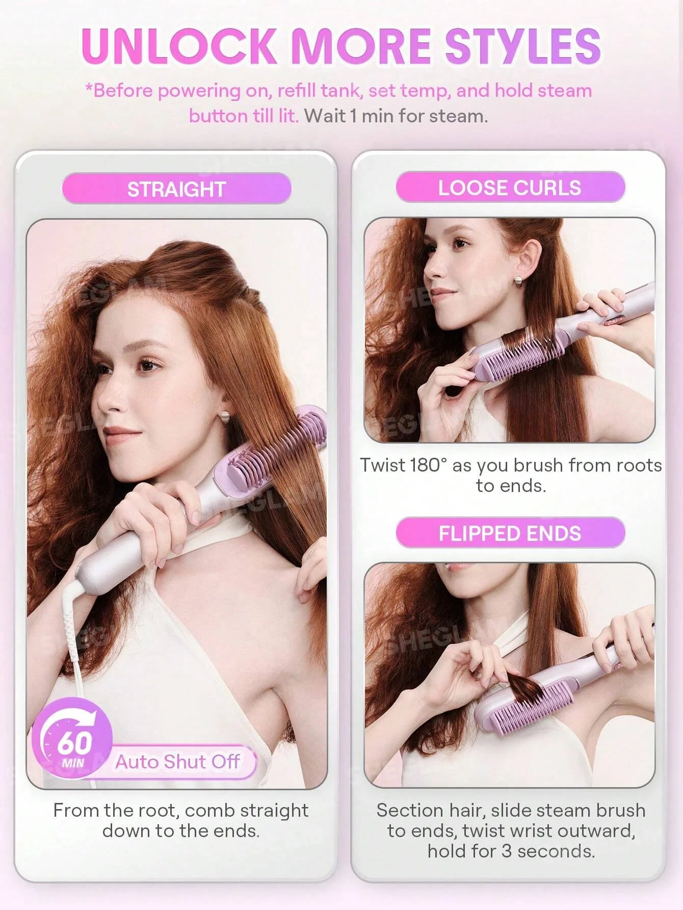 Sheglam Hair Hydra Shot Steam Straightening Brush Pro
