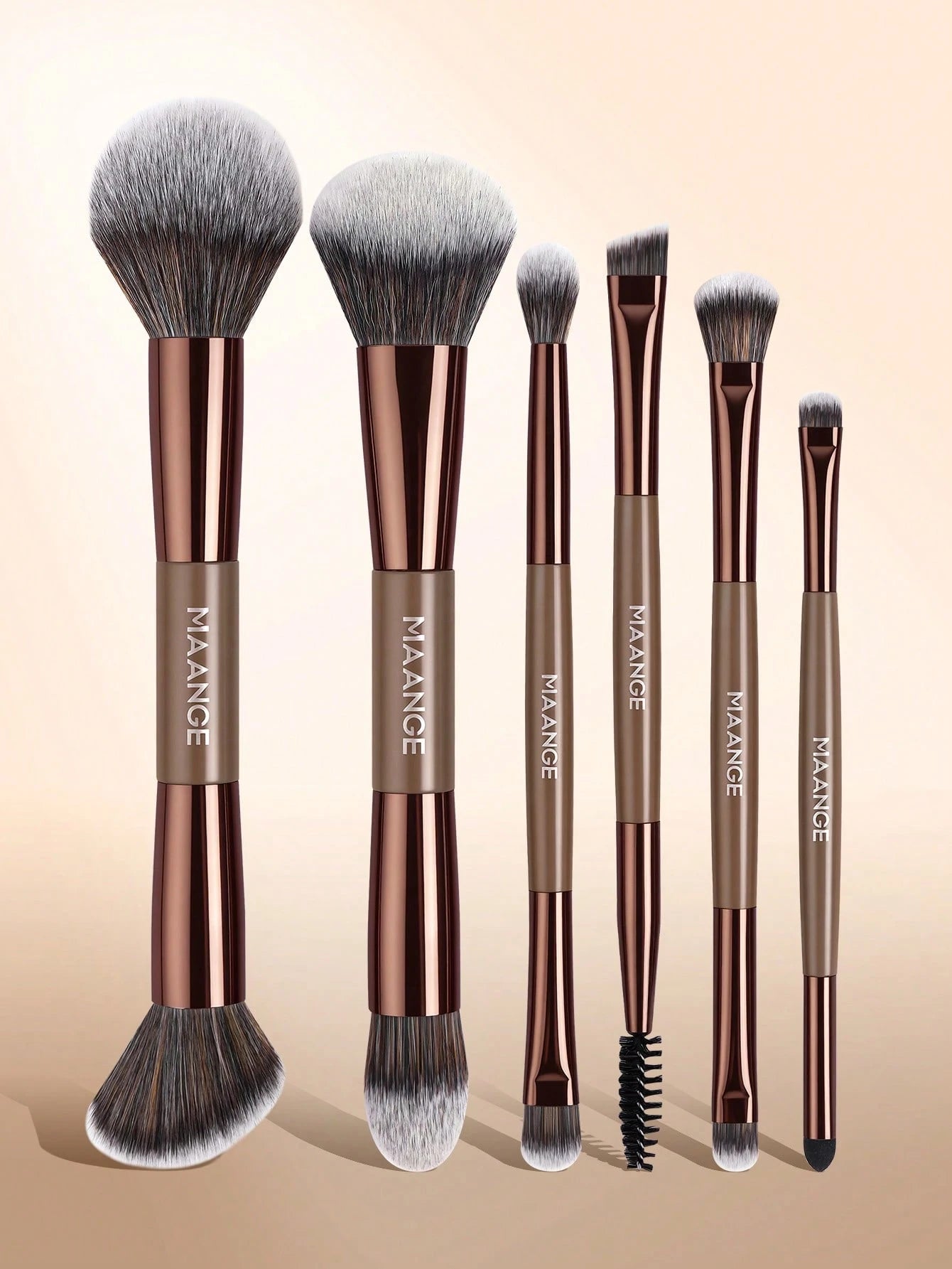 Maange Makeup Brush Set Dark Brown 6Pcs