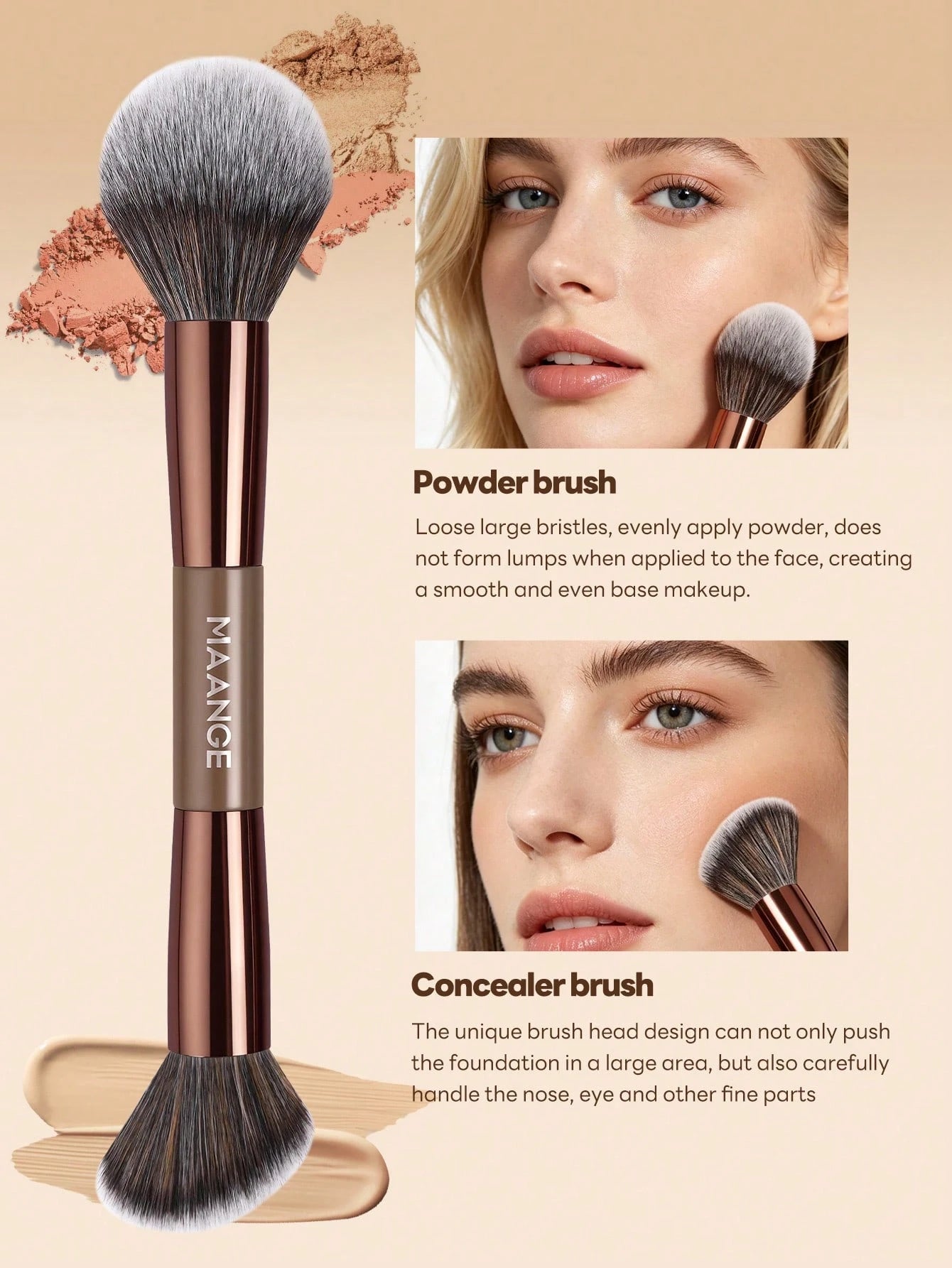 Maange Makeup Brush Set Dark Brown 6Pcs