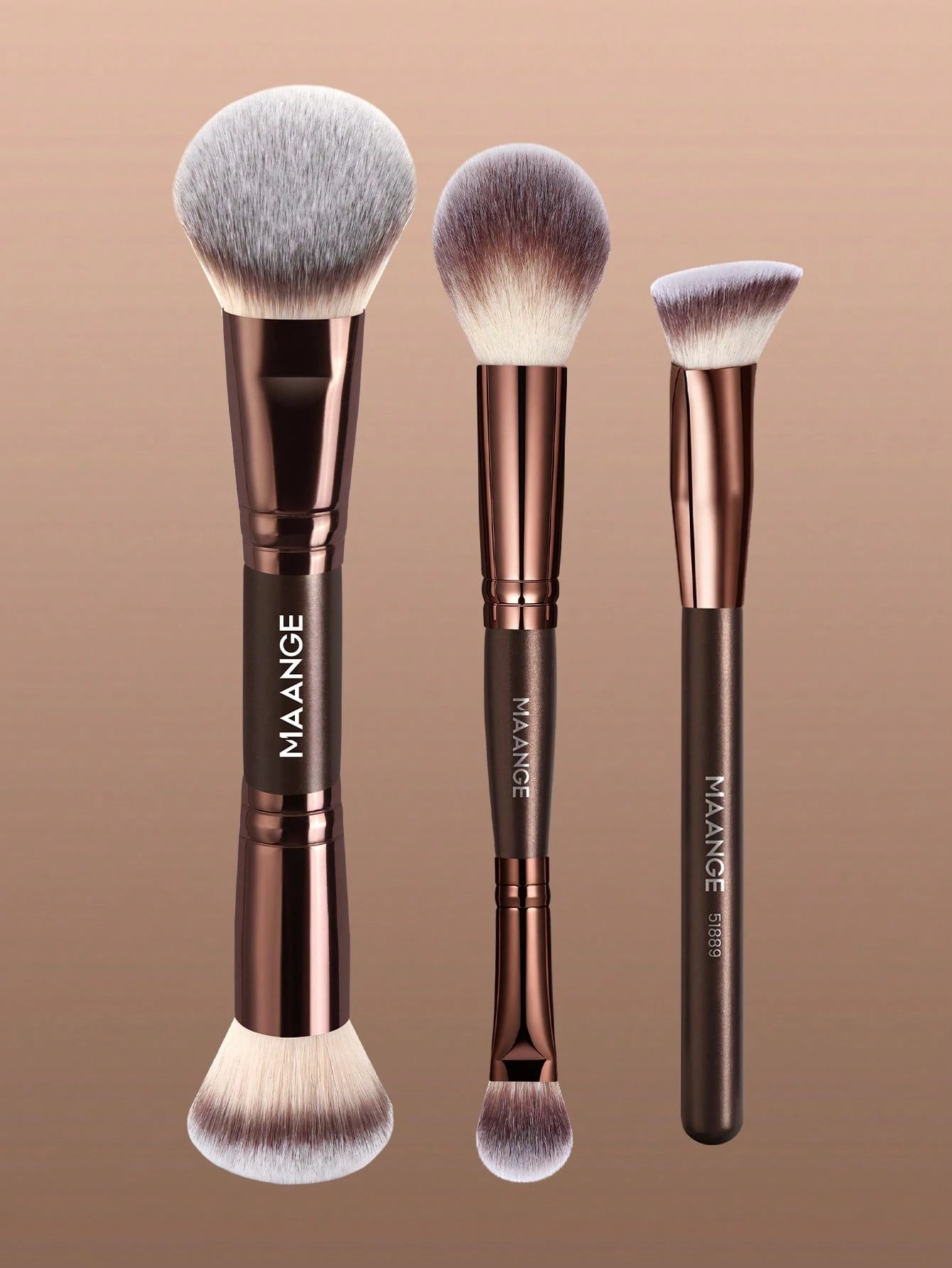 Maange 3Pcs Premium Makeup Brush Brown