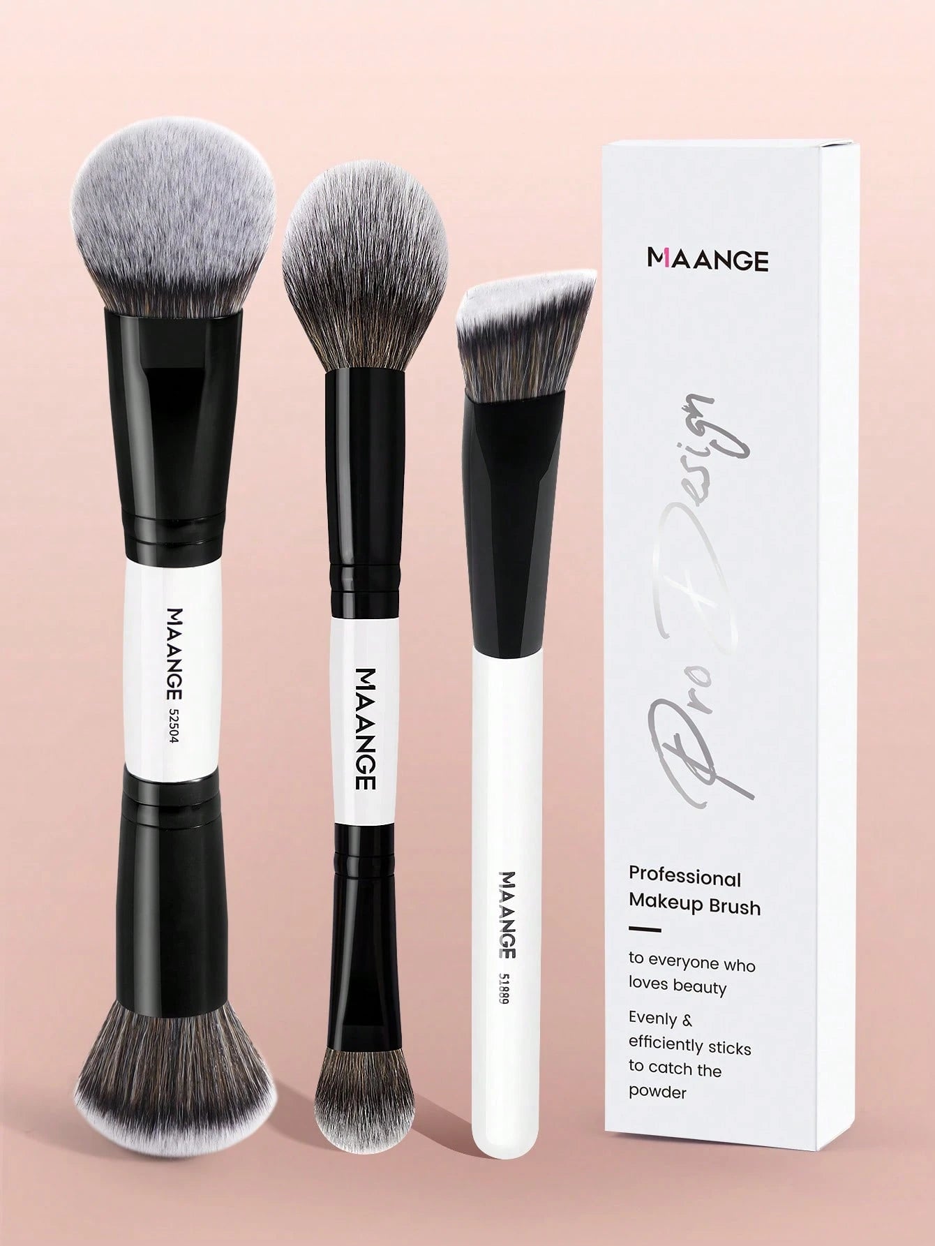 Maange 3Pcs Makeup Brush Black and White