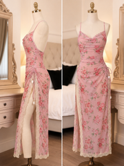 Pink Floral Satin Maxi Nightdress