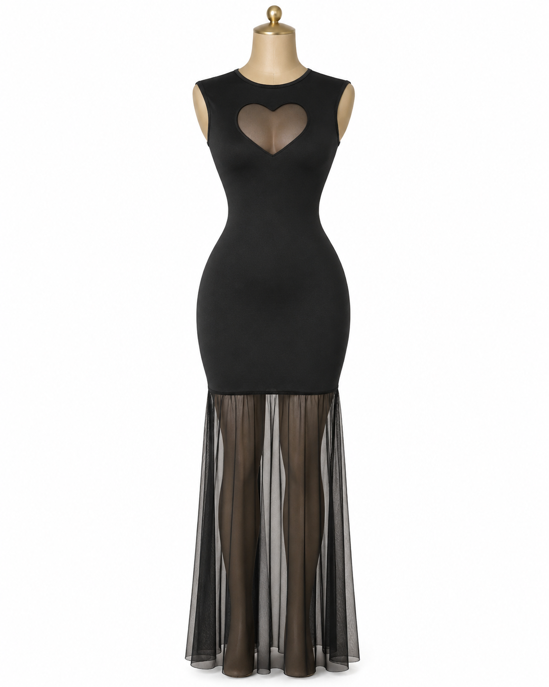Women's Bodycon Maxi Dress with Sheer Mesh Hem