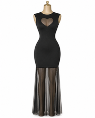 Women's Bodycon Maxi Dress with Sheer Mesh Hem
