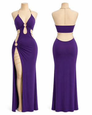Women's Cut Out Halter Maxi Dress with High Slit