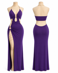 Women's Cut Out Halter Maxi Dress with High Slit