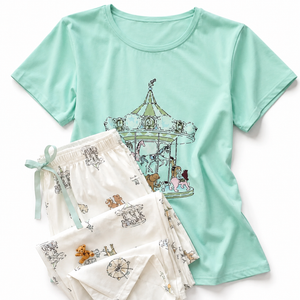 Mint Carousel Print Women's Pajama Set