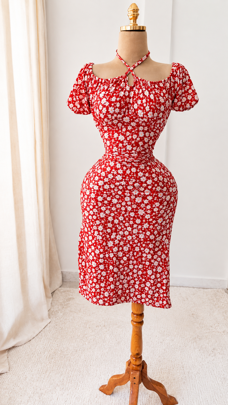 Floral Puff Sleeve Midi Dress