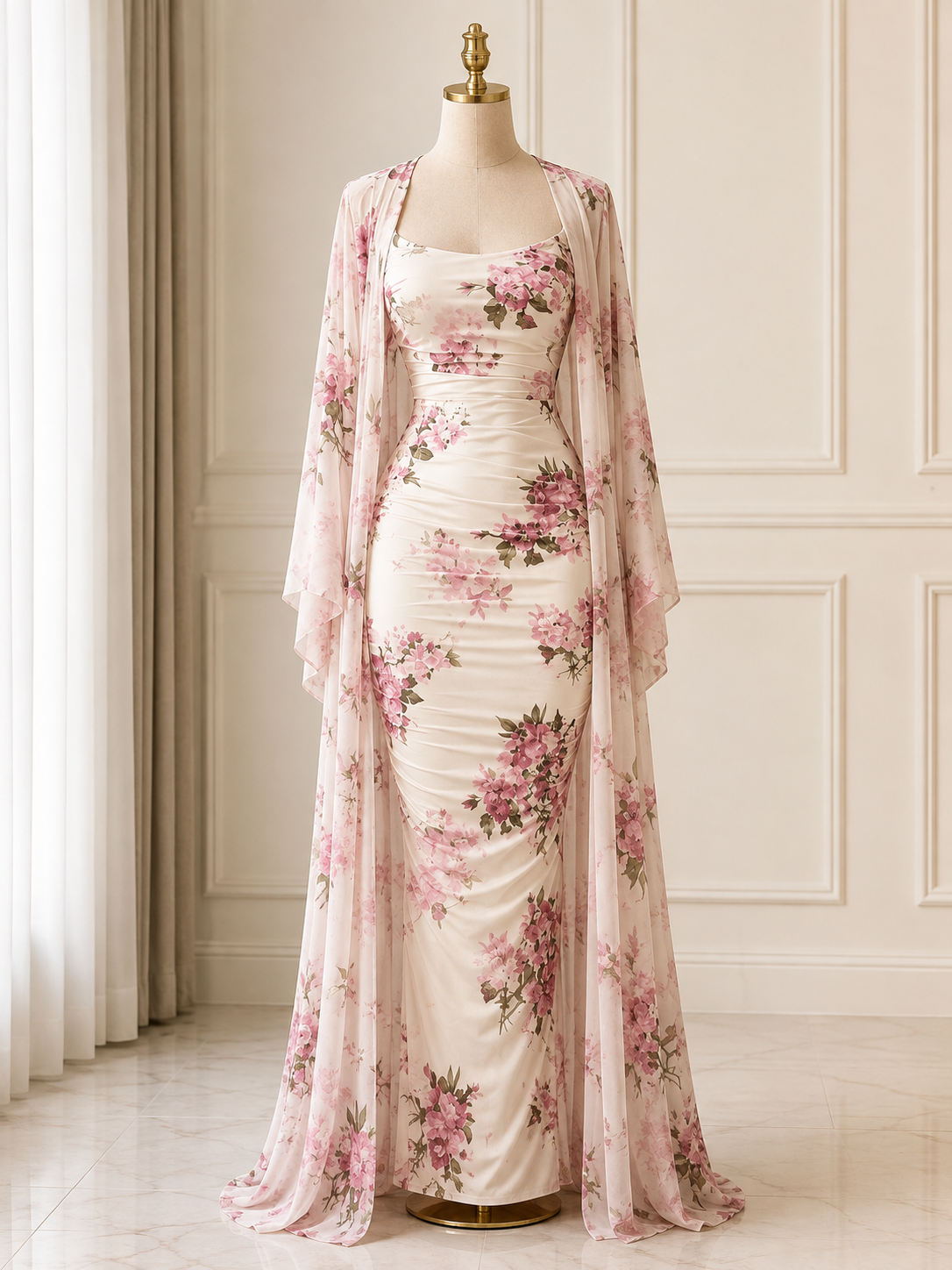 Pink Floral Maxi Dress & Robe Set