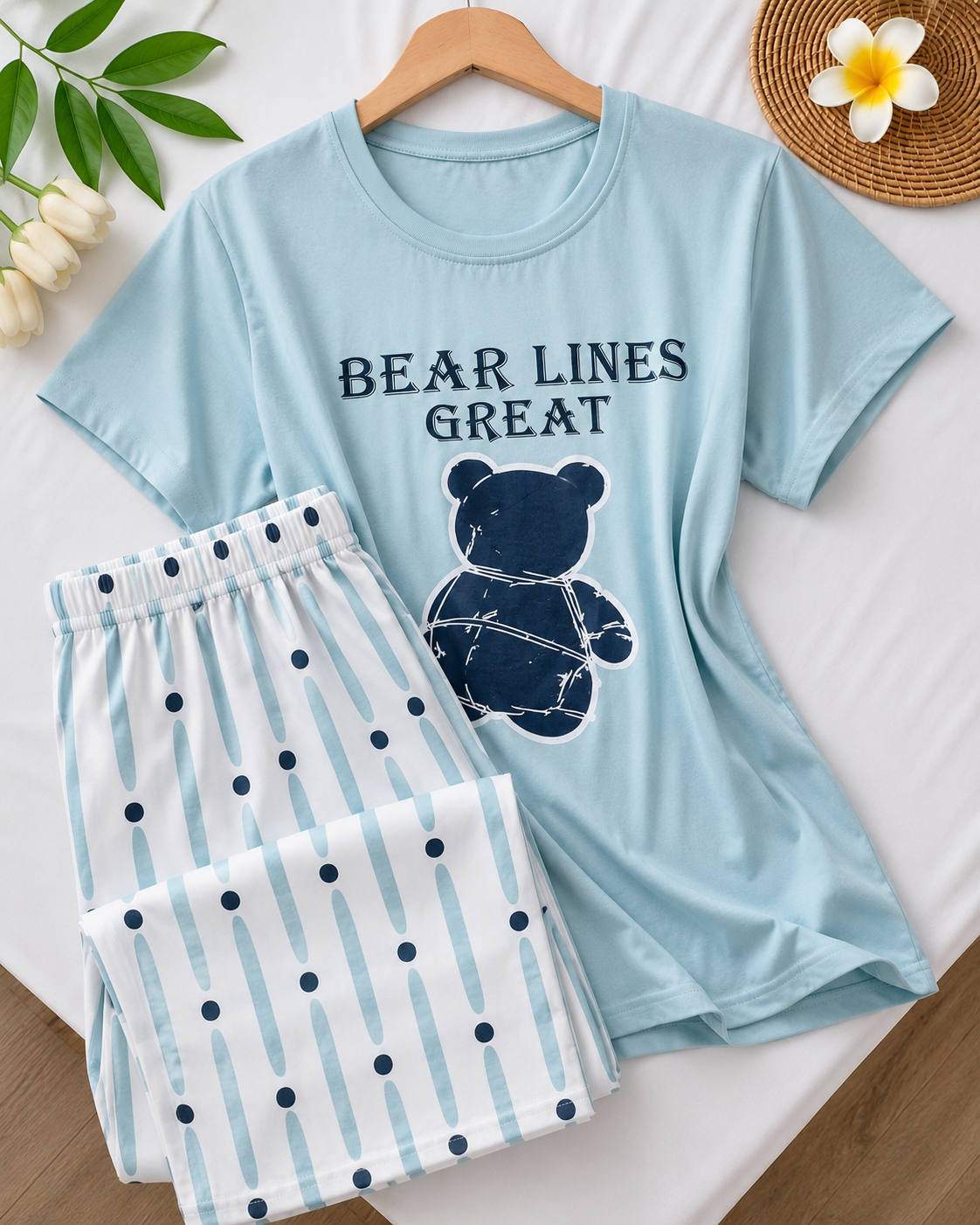 Light Blue Bear Print Pajama Set
