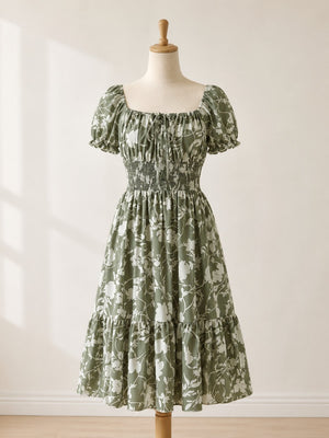 Women's Sage Floral Smocked Waist Midi Dress