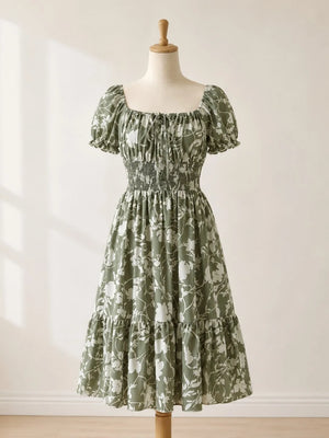 Women's Sage Floral Smocked Waist Midi Dress
