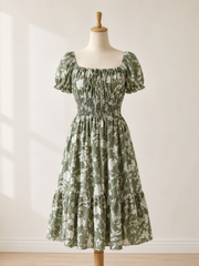 Women's Sage Floral Smocked Waist Midi Dress