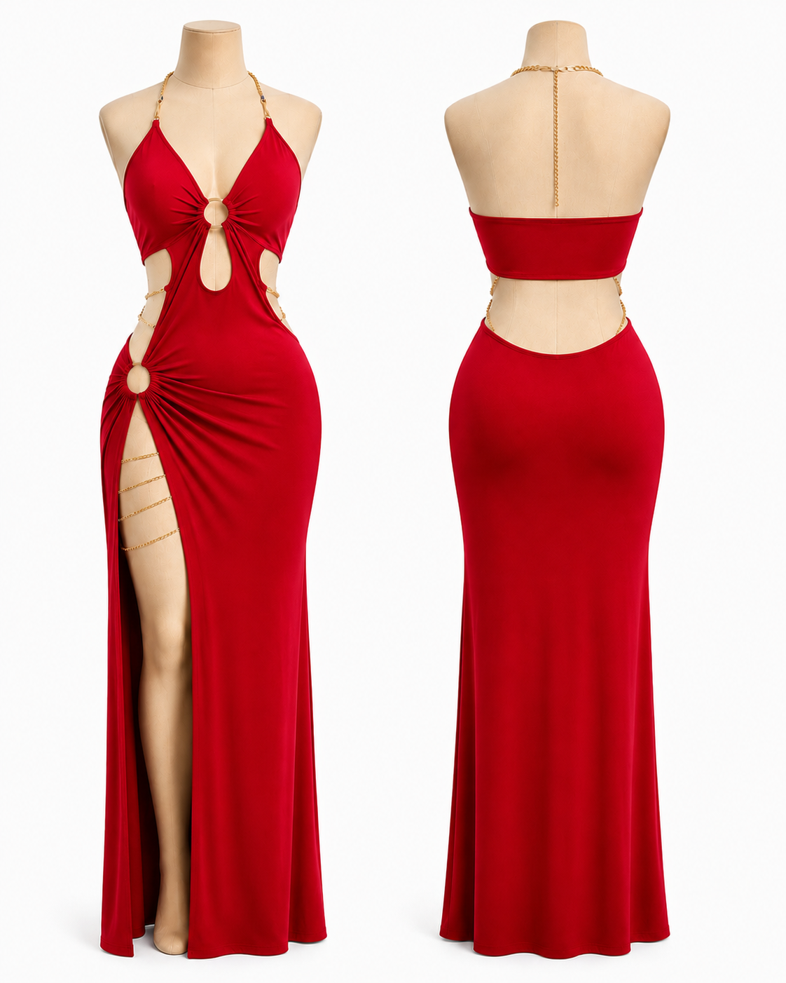 Women's Cut Out Halter Maxi Dress with High Slit