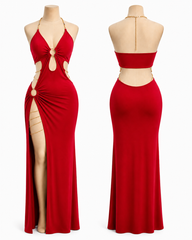 Women's Cut Out Halter Maxi Dress with High Slit