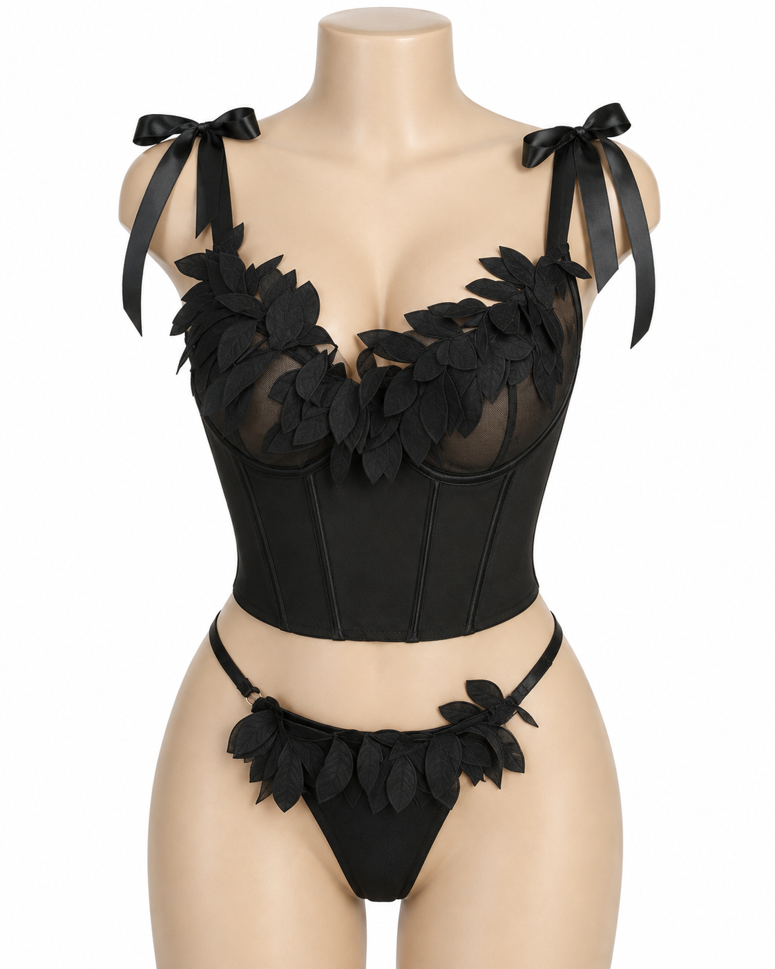 Women's Floral Applique Corset Lingerie Set