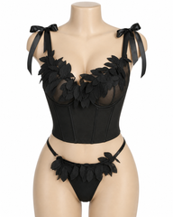 Women's Floral Applique Corset Lingerie Set