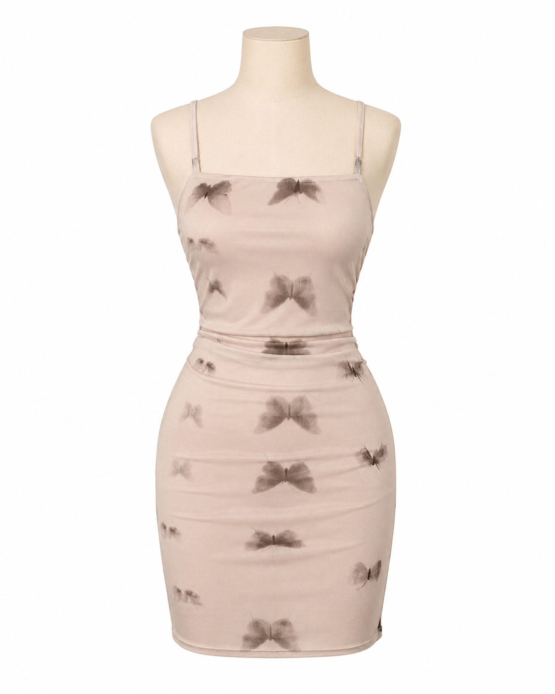 Women’s Beige Butterfly Print Bodycon Mini Dress