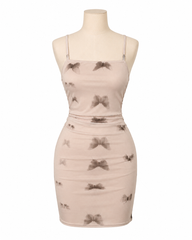 Women’s Beige Butterfly Print Bodycon Mini Dress