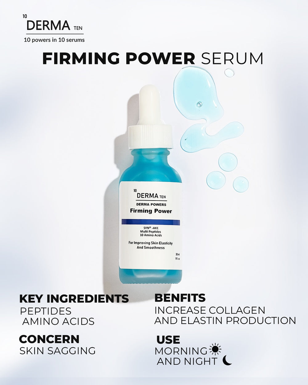 Derma Ten Firming power serum multi peptides +10 amino acids