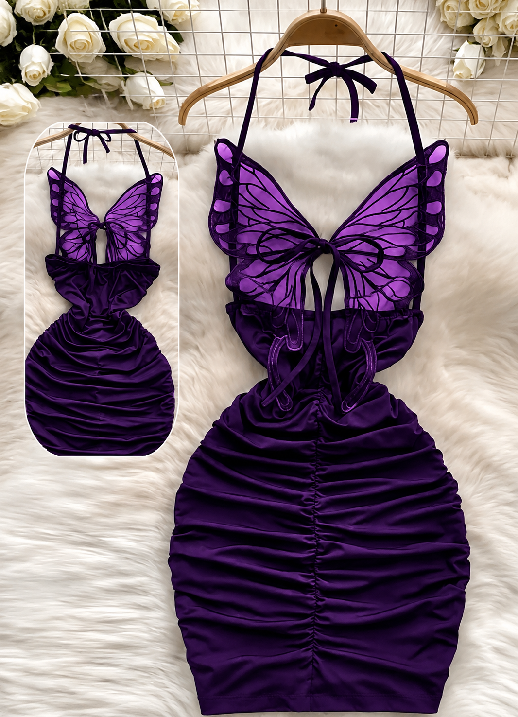 Women's Butterfly Detail Ruched Mini Dress