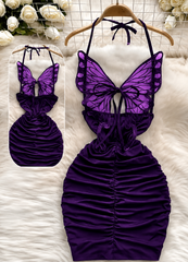 Women's Butterfly Detail Ruched Mini Dress