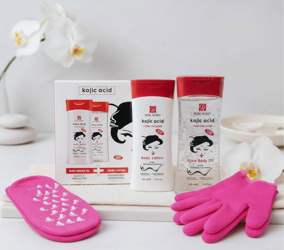 Rose Berry kojic acid body oil + body lotion set