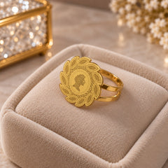 Stainless Steel Gold Tone Vintage Coin Statement Ring