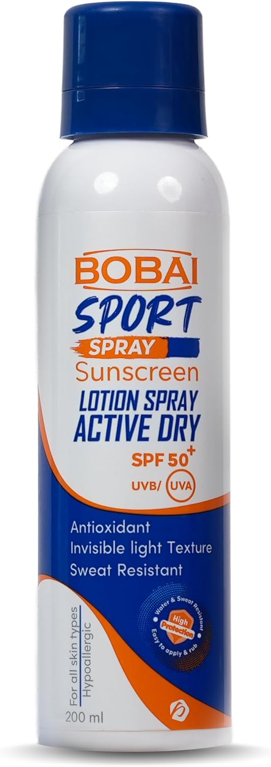 بوباي سبراي سبورت واقي من الشمس بمعامل حماية +50 SPF مقاوم للماء والعرق ذو ملمس غير مرئي ولا يحتوي على طبقة دهنية ولا يترك علامات بيضاء،