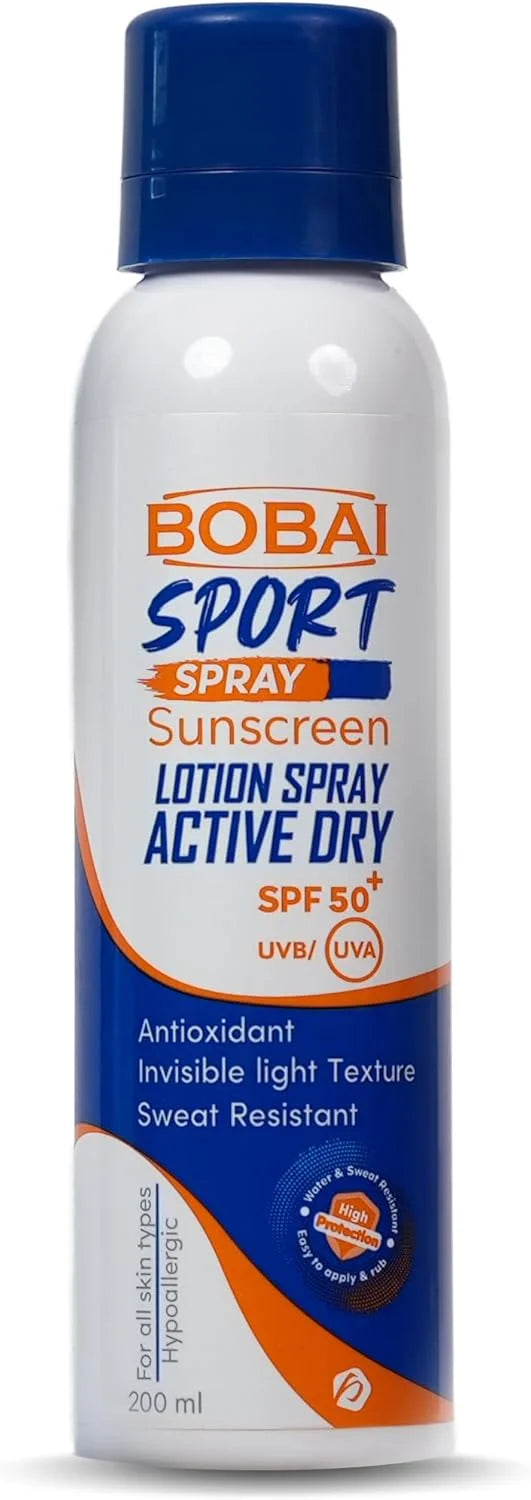 بوباي سبراي سبورت واقي من الشمس بمعامل حماية +50 SPF مقاوم للماء والعرق ذو ملمس غير مرئي ولا يحتوي على طبقة دهنية ولا يترك علامات بيضاء،