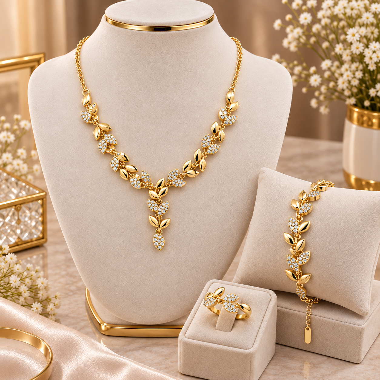 Stainless Steel Leaf Jewelry Set