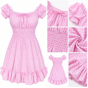 Gingham Off Shoulder Ruffle Mini Dress