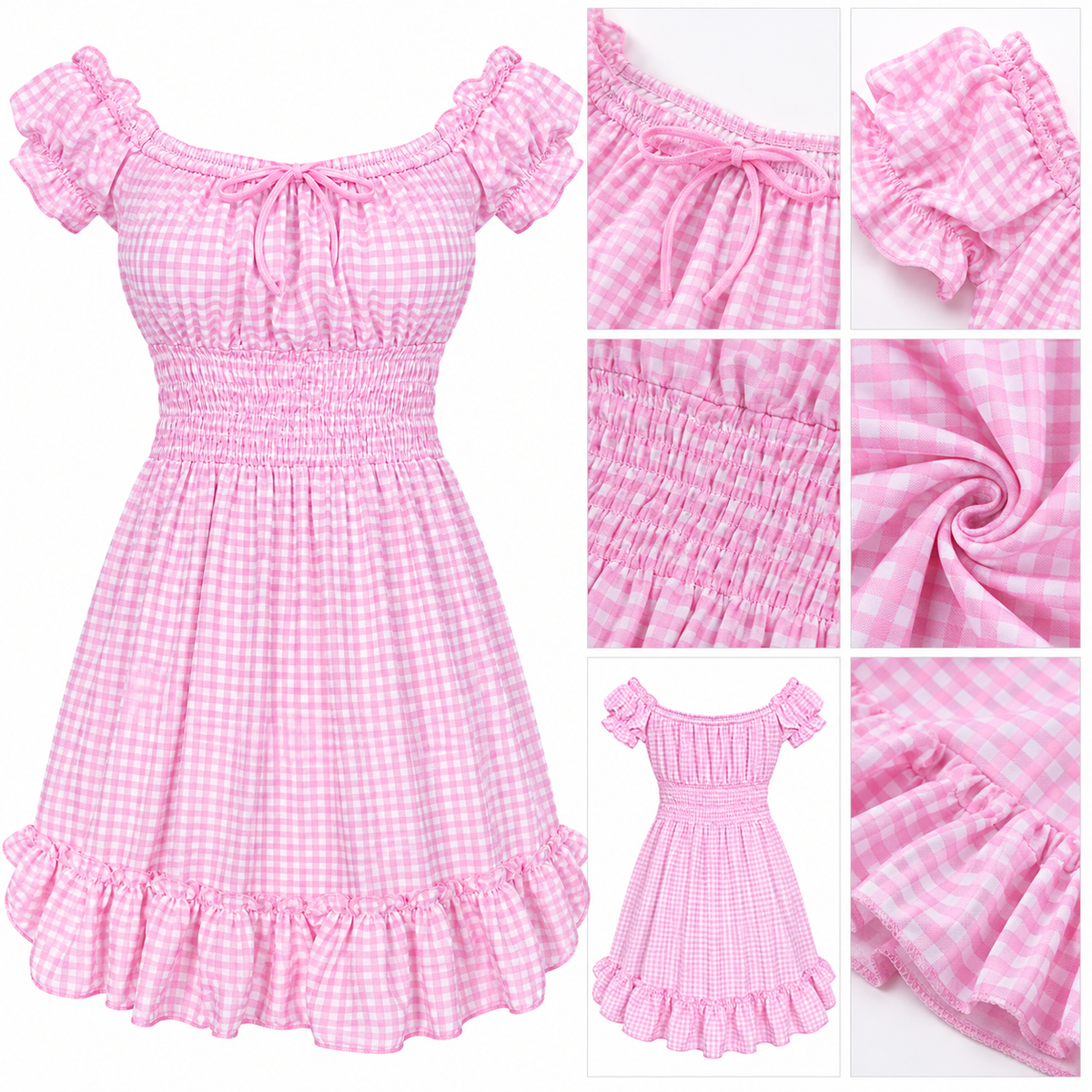 Gingham Off Shoulder Ruffle Mini Dress